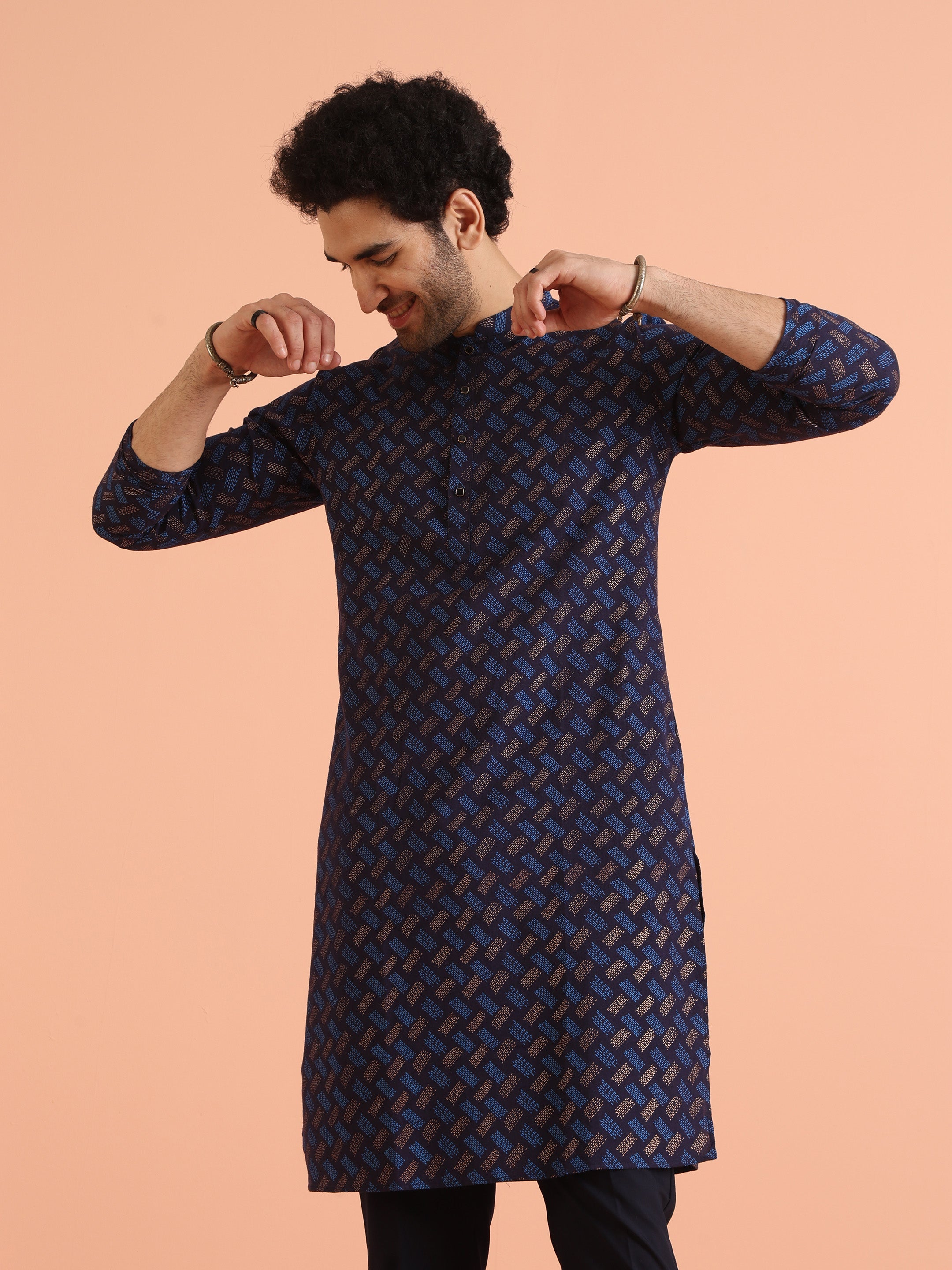 Blue Pure Cotton Printed Kurta Trouser Set