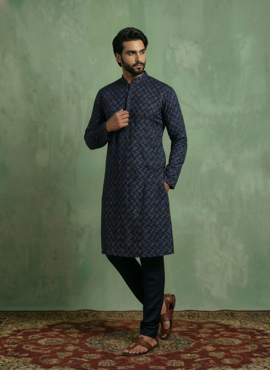 Blue Pure Cotton Printed Kurta Trouser Set