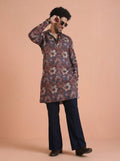 Maroon Cotton Blend Printed Kurta Wide Leg Trouser Set