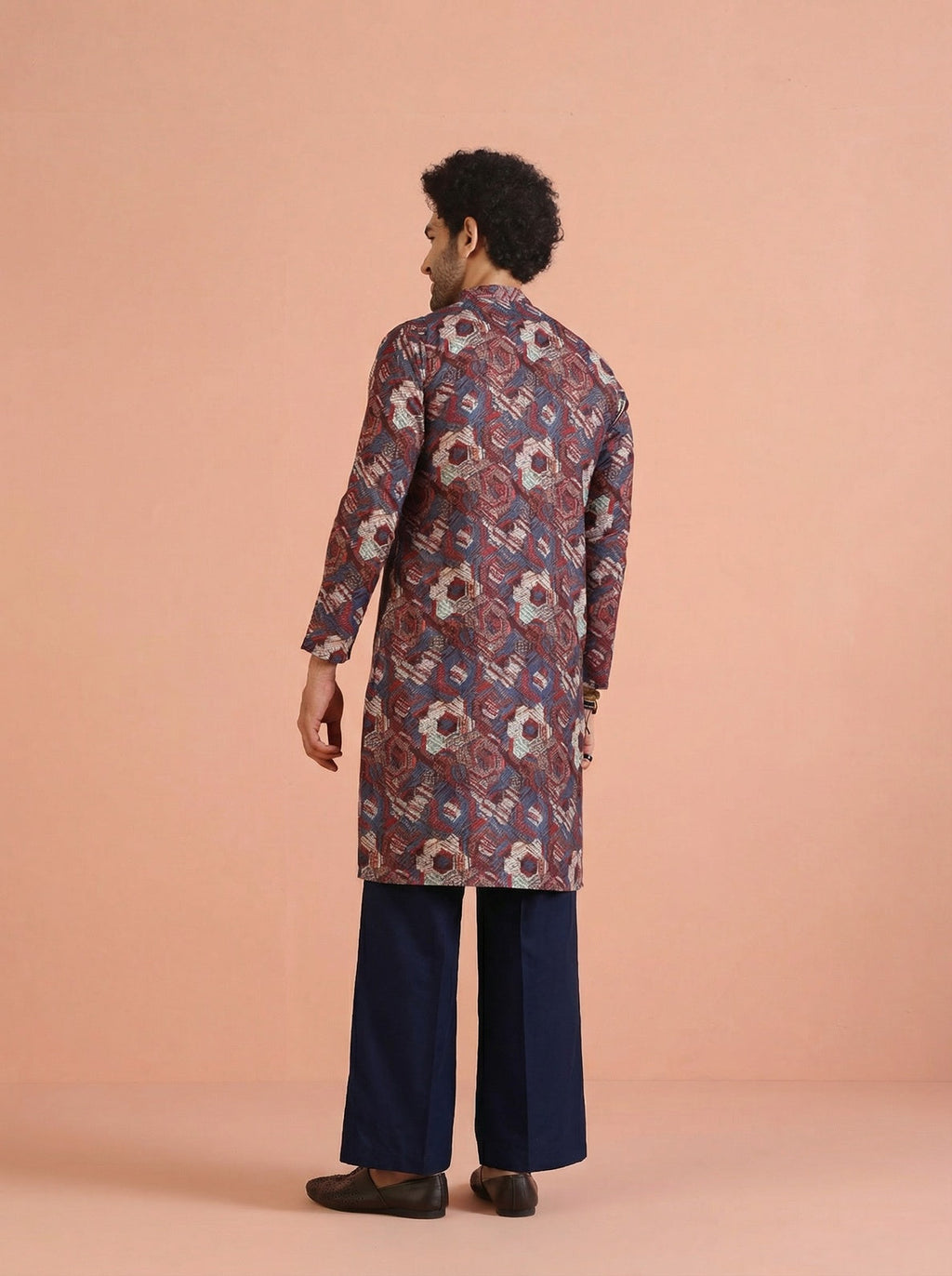 Maroon Cotton Blend Printed Kurta Wide Leg Trouser Set