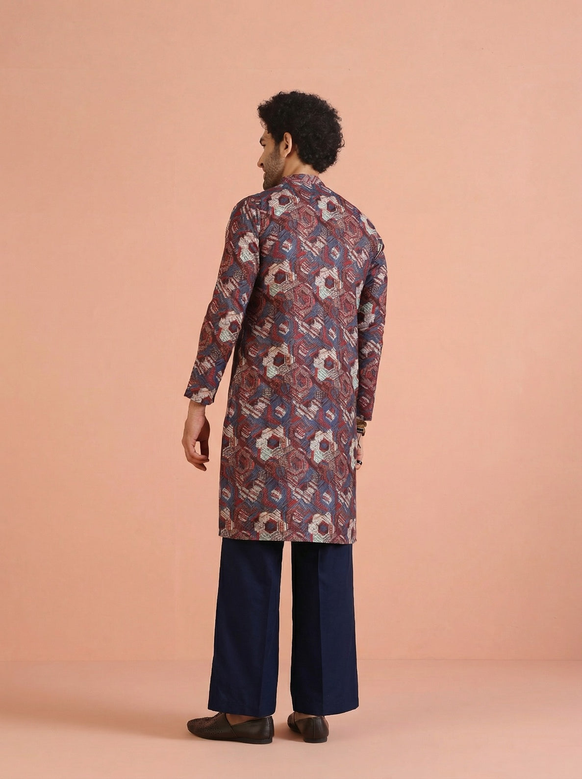 Maroon Cotton Blend Printed Kurta Wide Leg Trouser Set