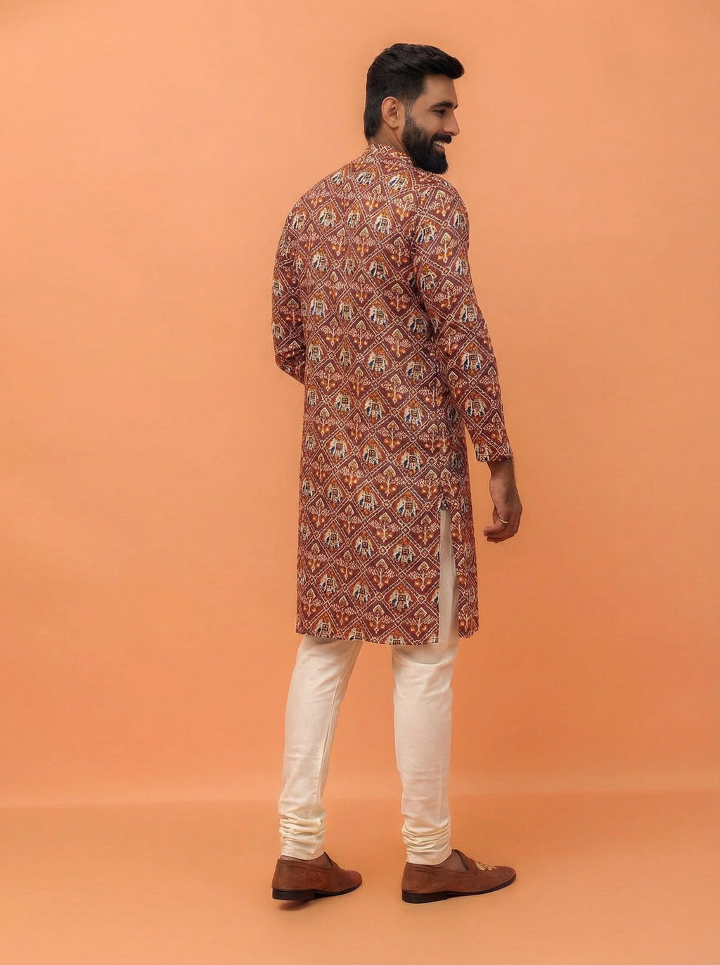 Onion Pink Cotton Blend Printed Kurta Churidar Set