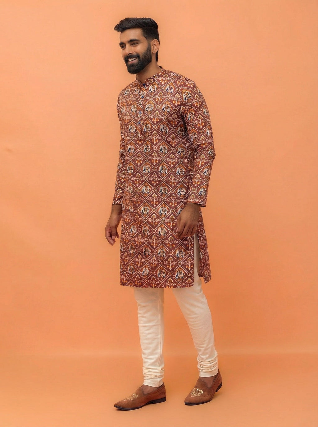 Onion Pink Cotton Blend Printed Kurta Churidar Set