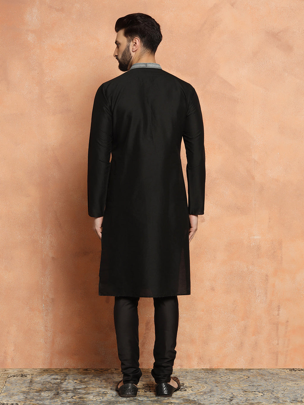 Black Cotton Blend Solid Kurta Churidar Set