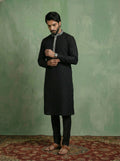 Black Cotton Blend Solid Kurta Churidar Set