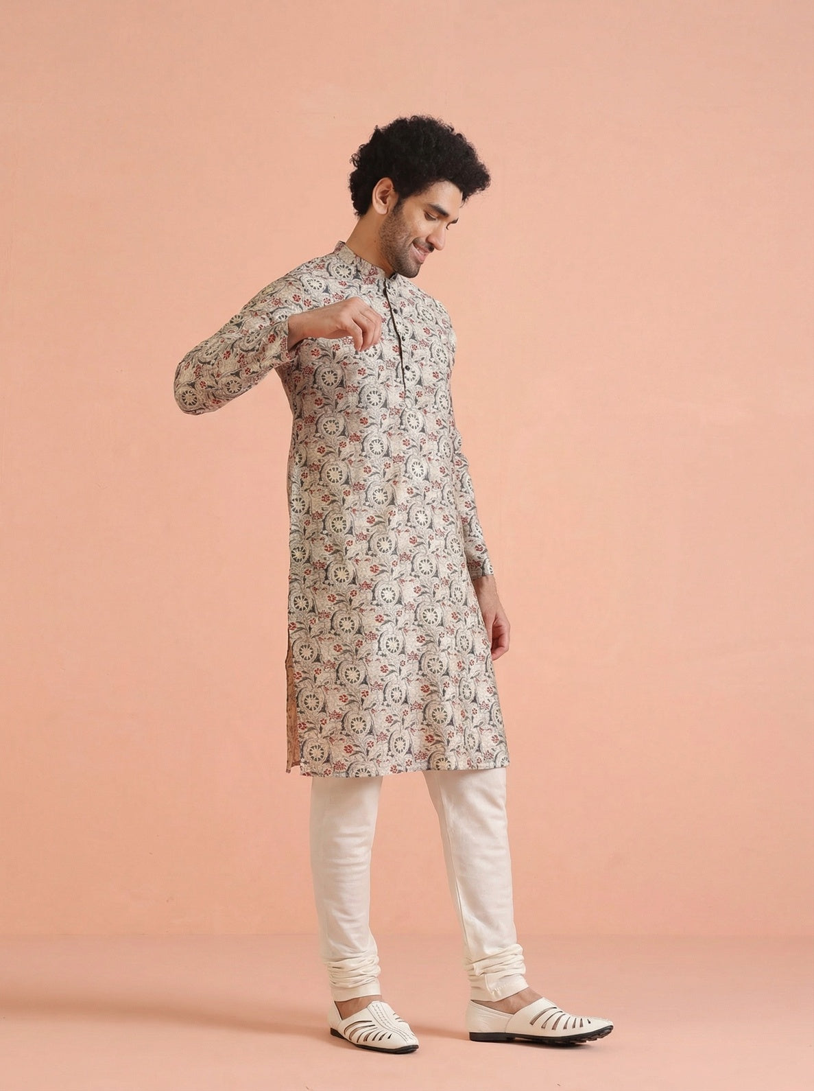 Multicolour Cotton Blend Printed Kurta Churidar Set