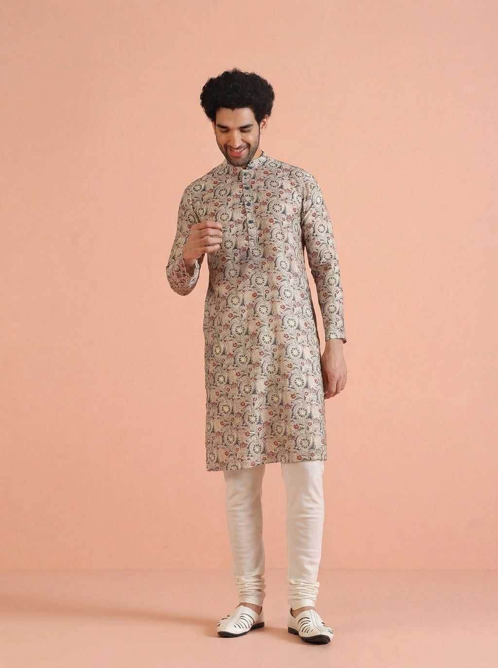 Multicolour Cotton Blend Printed Kurta Churidar Set