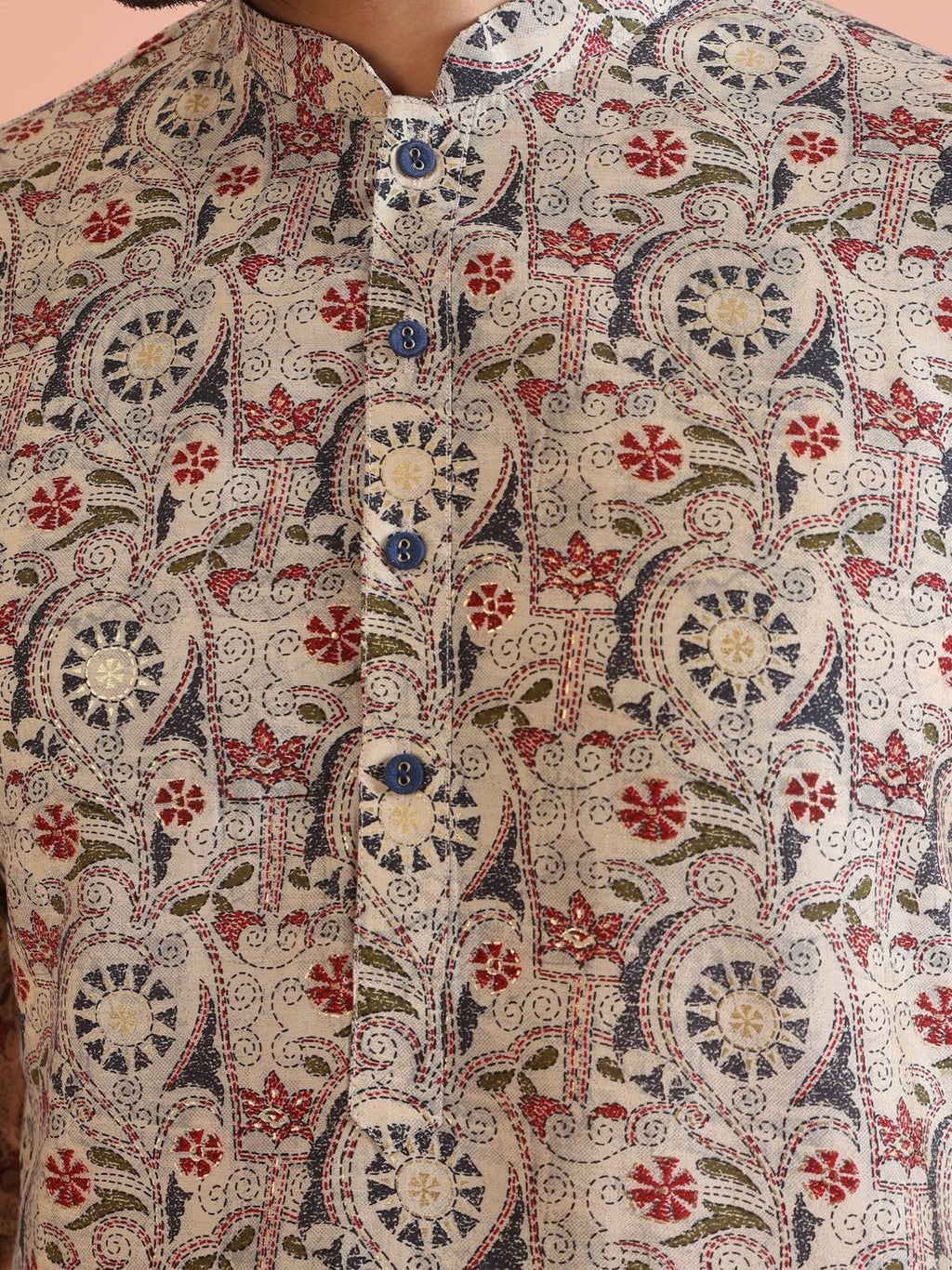 Multicolour Cotton Blend Printed Kurta Churidar Set