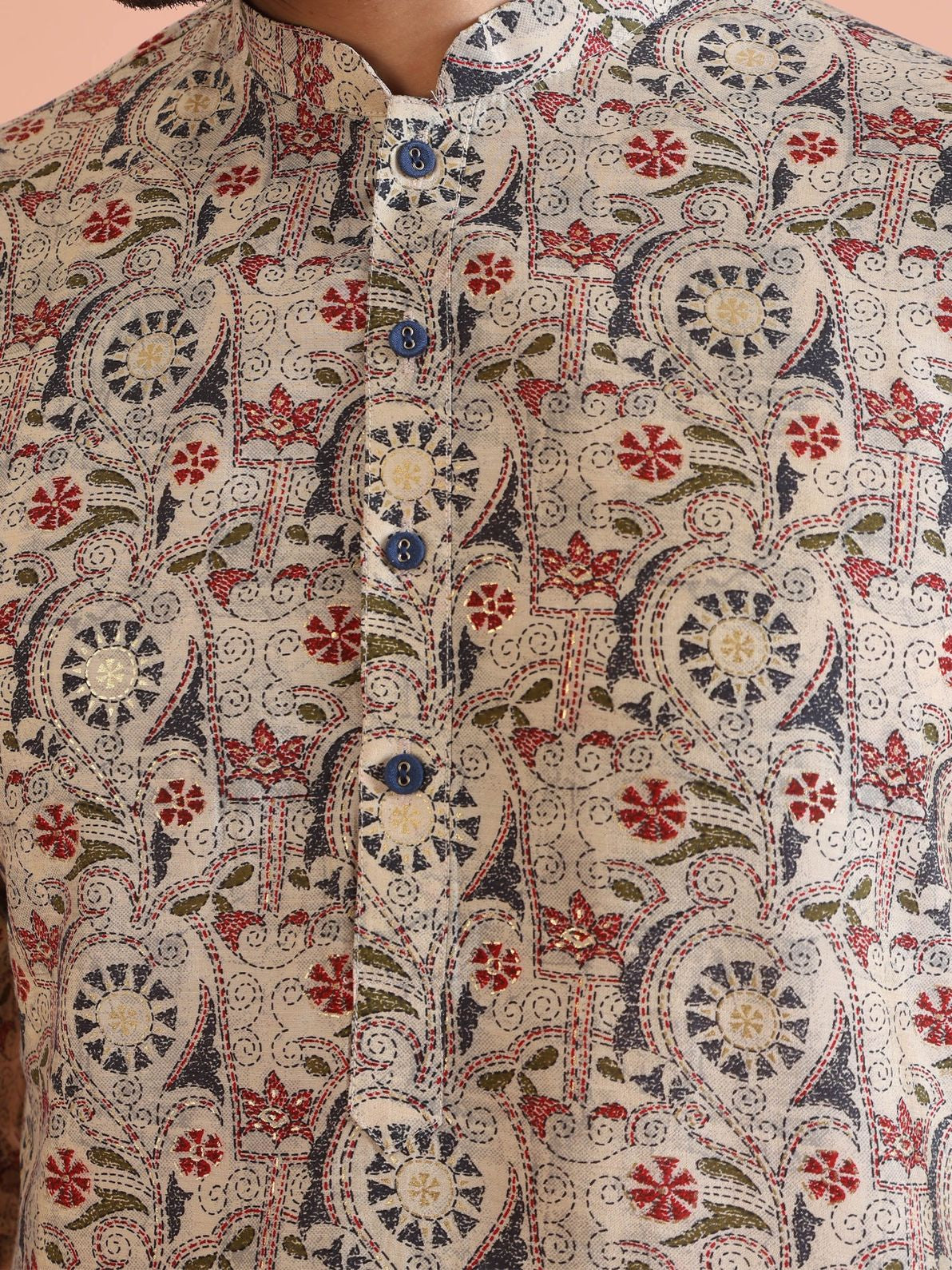 Multicolour Cotton Blend Printed Kurta Churidar Set