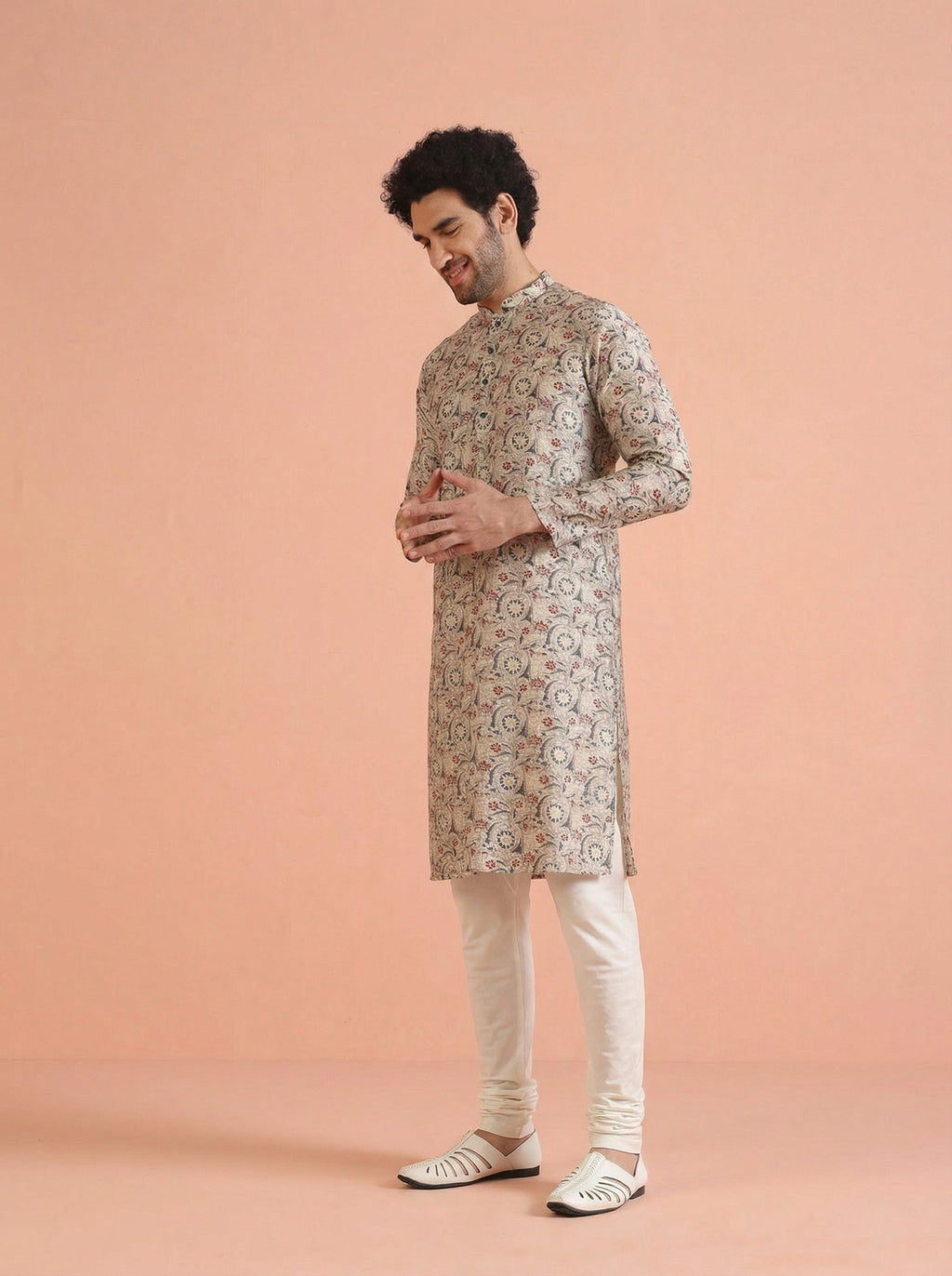Multicolour Cotton Blend Printed Kurta Churidar Set