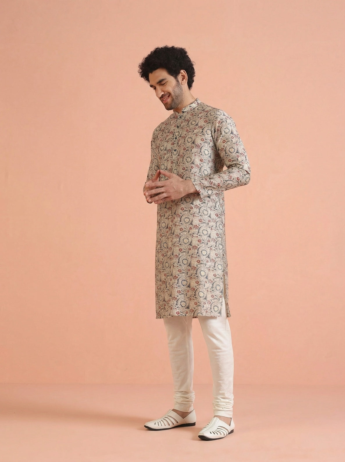 Multicolour Cotton Blend Printed Kurta Churidar Set