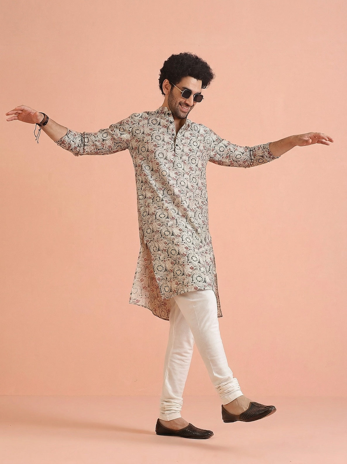 Multicolour Cotton Blend Printed Kurta Churidar Set