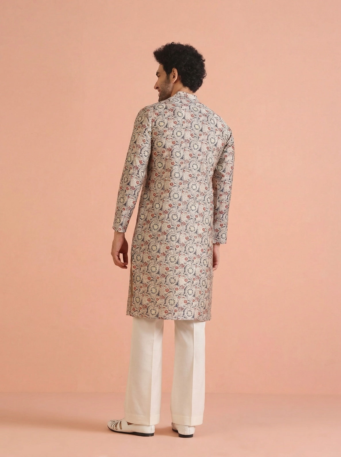 Multicolour Cotton Blend Printed Kurta Wide Leg Trouser Set