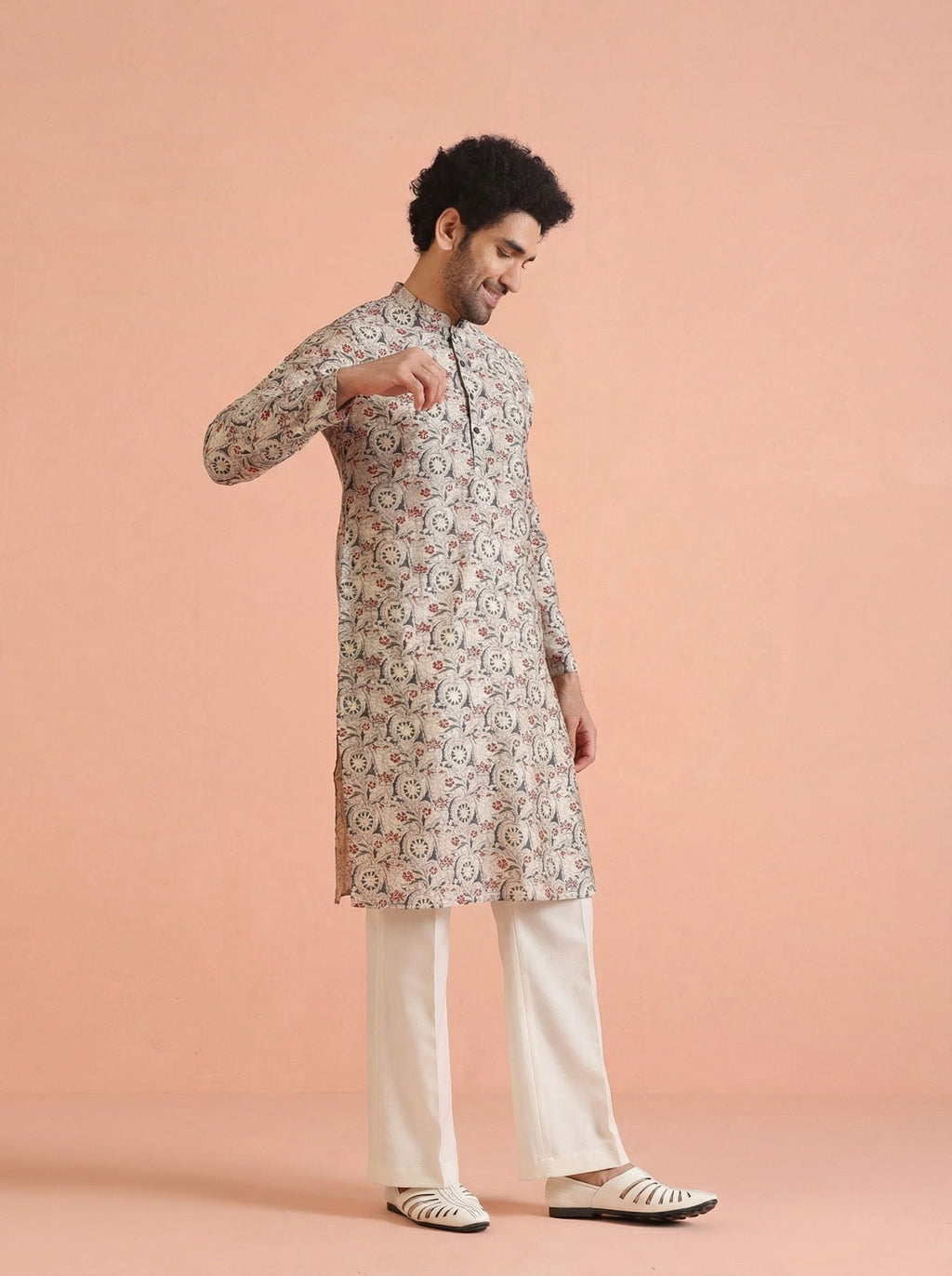 Multicolour Cotton Blend Printed Kurta Wide Leg Trouser Set