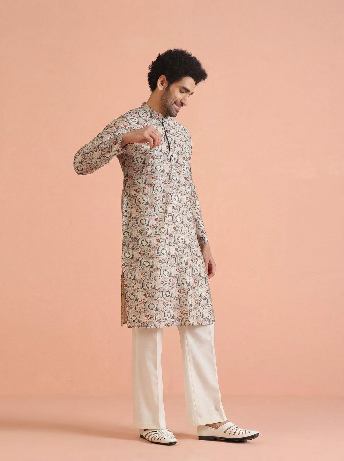 Multicolour Cotton Blend Printed Kurta Wide Leg Trouser Set