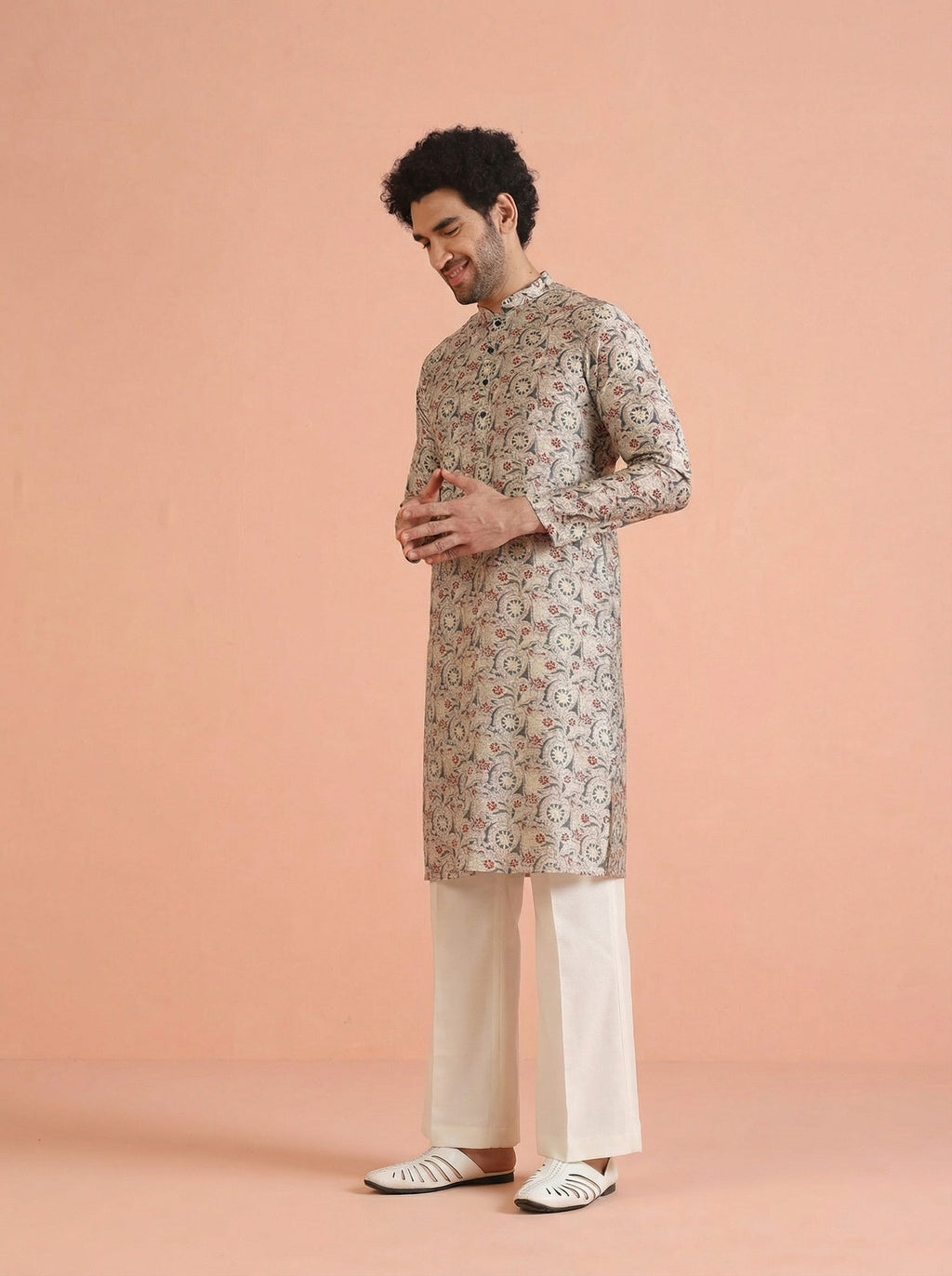 Multicolour Cotton Blend Printed Kurta Wide Leg Trouser Set