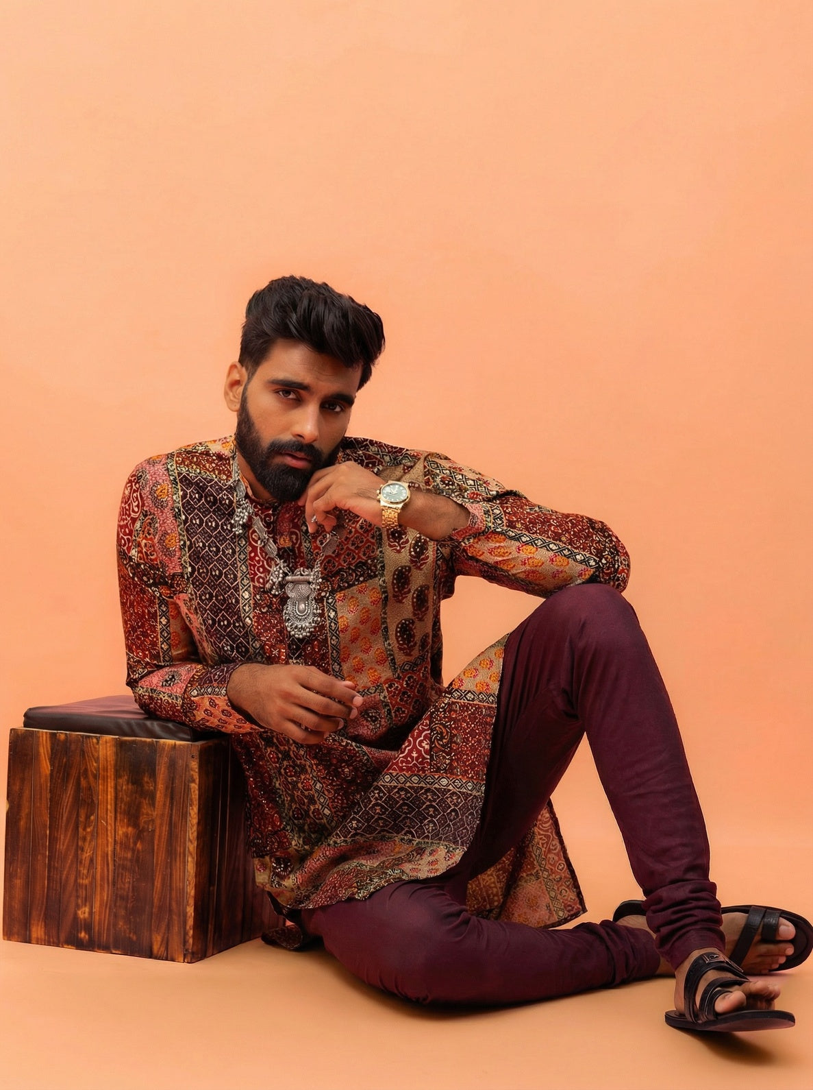 Multicolour Cotton Printed Kurta Churidar Set