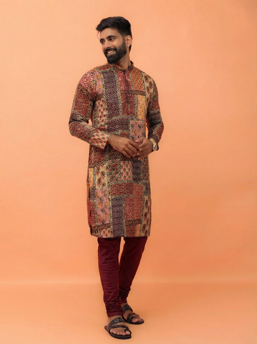 Multicolour Cotton Printed Kurta Churidar Set