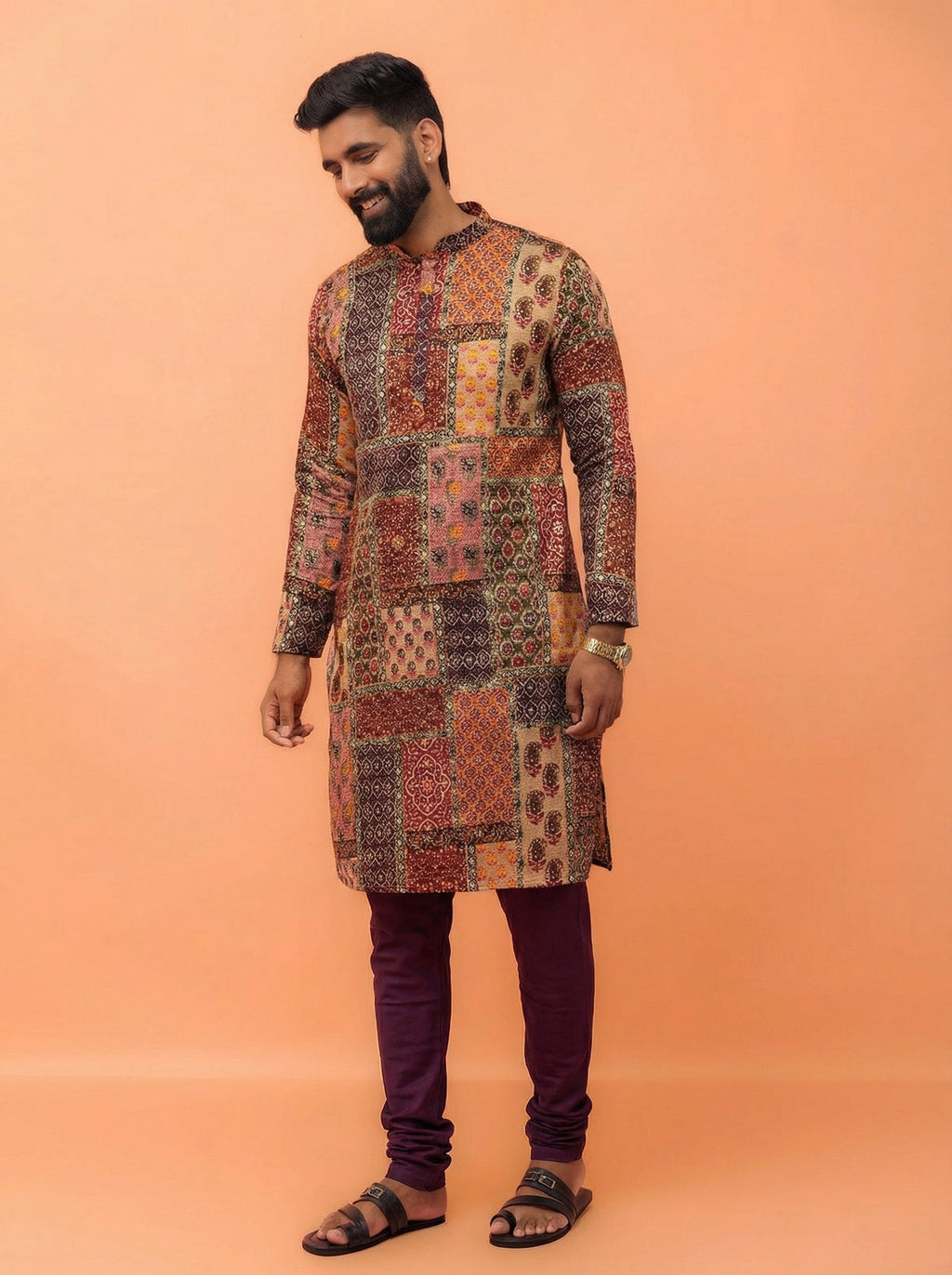 Multicolour Cotton Printed Kurta Churidar Set