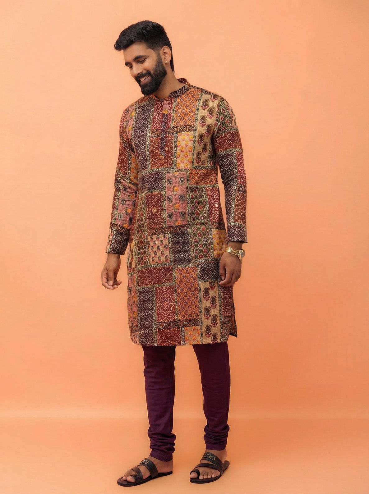 Multicolour Cotton Printed Kurta Churidar Set