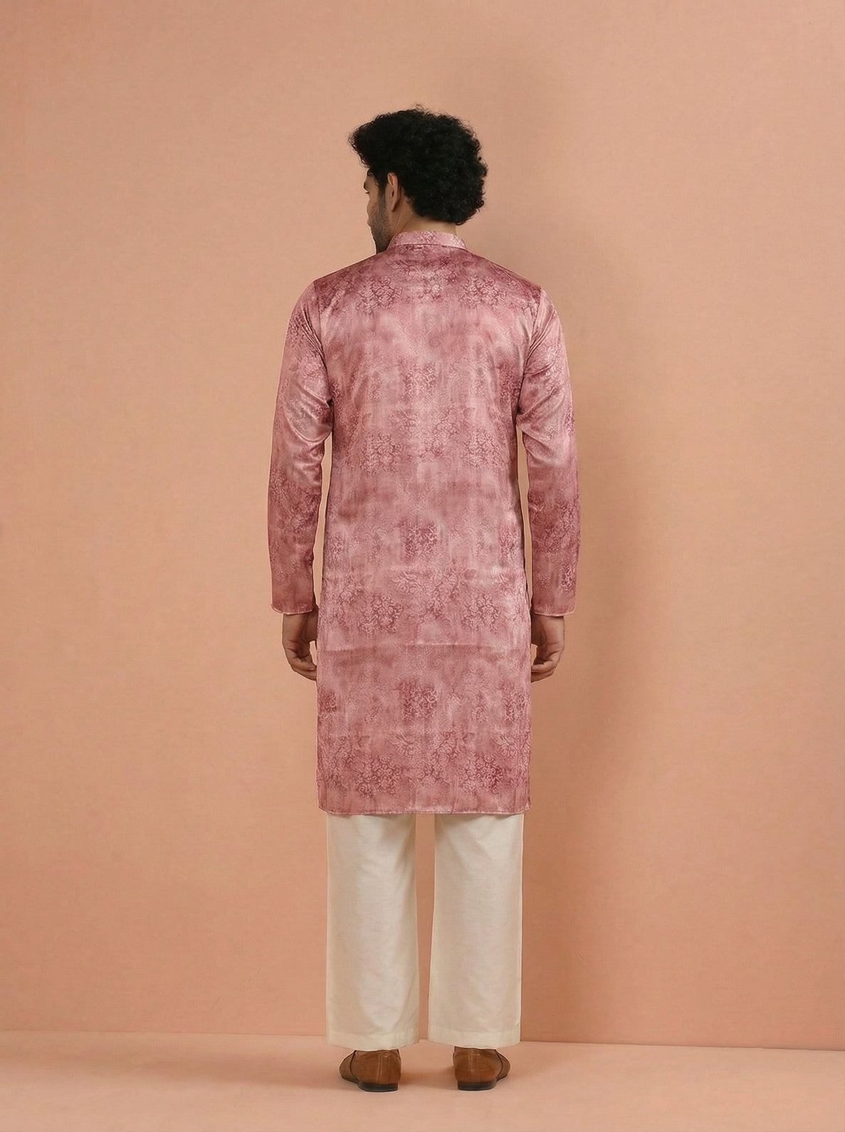 Pink Cotton Blend Embroidered Kurta Wide Leg Trouser Set
