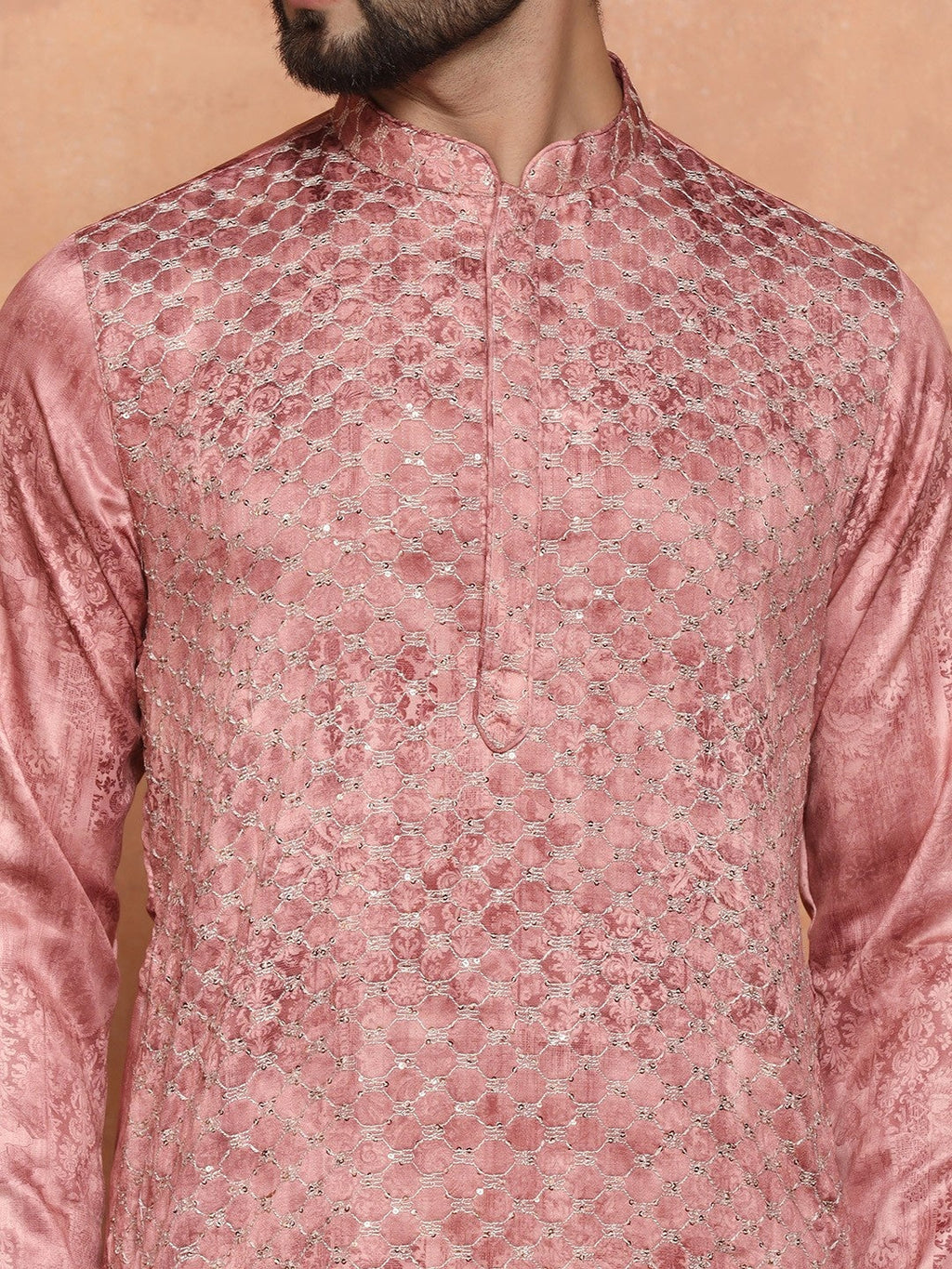 Pink Cotton Blend Embroidered Kurta Wide Leg Trouser Set