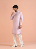 Lavender Cotton Blend Embroidered Kurta Wide Leg Trouser Set