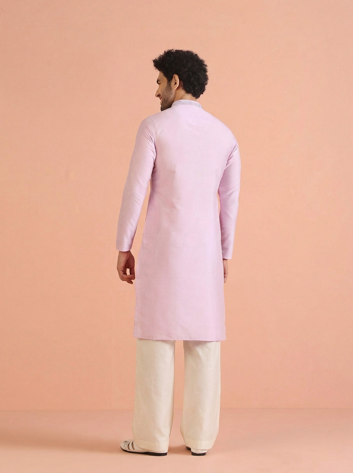 Lavender Cotton Blend Embroidered Kurta Wide Leg Trouser Set