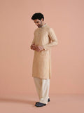 Beige Cotton Blend Mirror Work Kurta Wide Leg Trouser Set