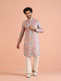 Multicolour Art Silk Printed Kurta Wide Leg Trouser Set