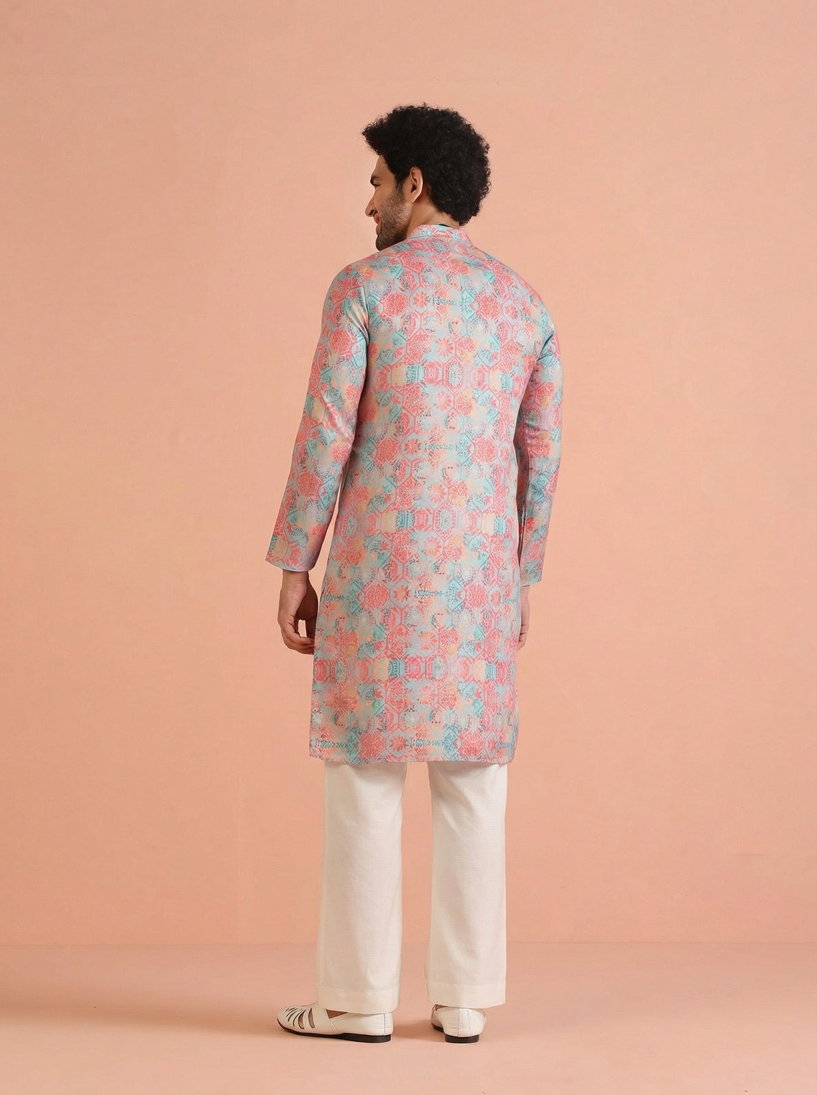 Multicolour Art Silk Printed Kurta Wide Leg Trouser Set