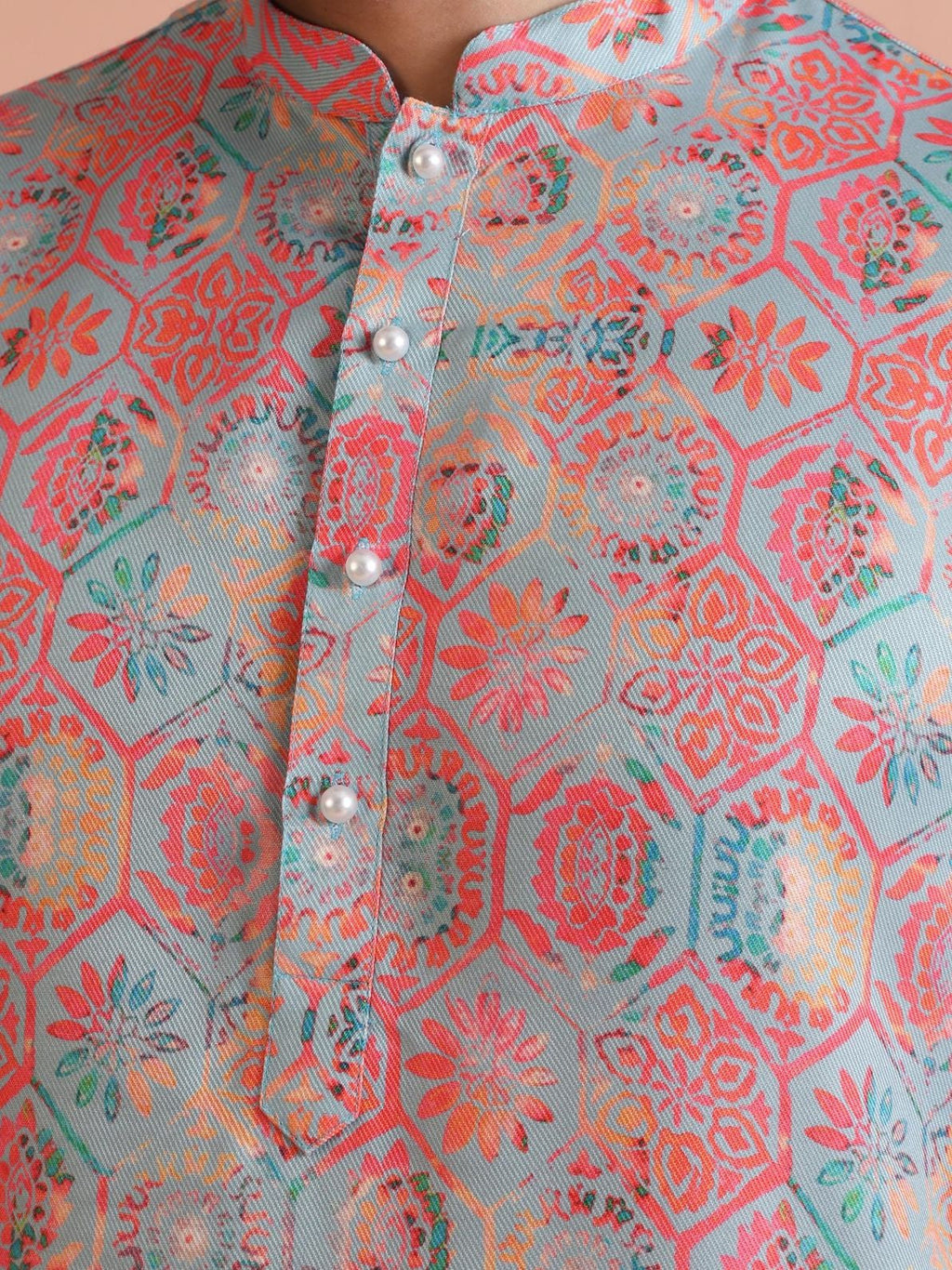 Multicolour Art Silk Printed Kurta Wide Leg Trouser Set