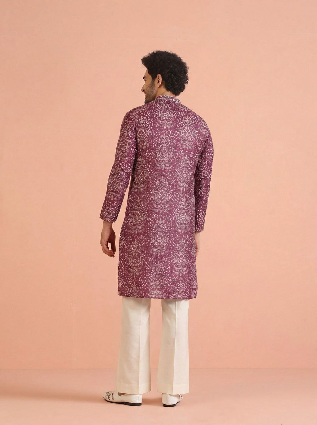 Maroon Cotton Blend Printed Kurta Wide Leg Trouser Set
