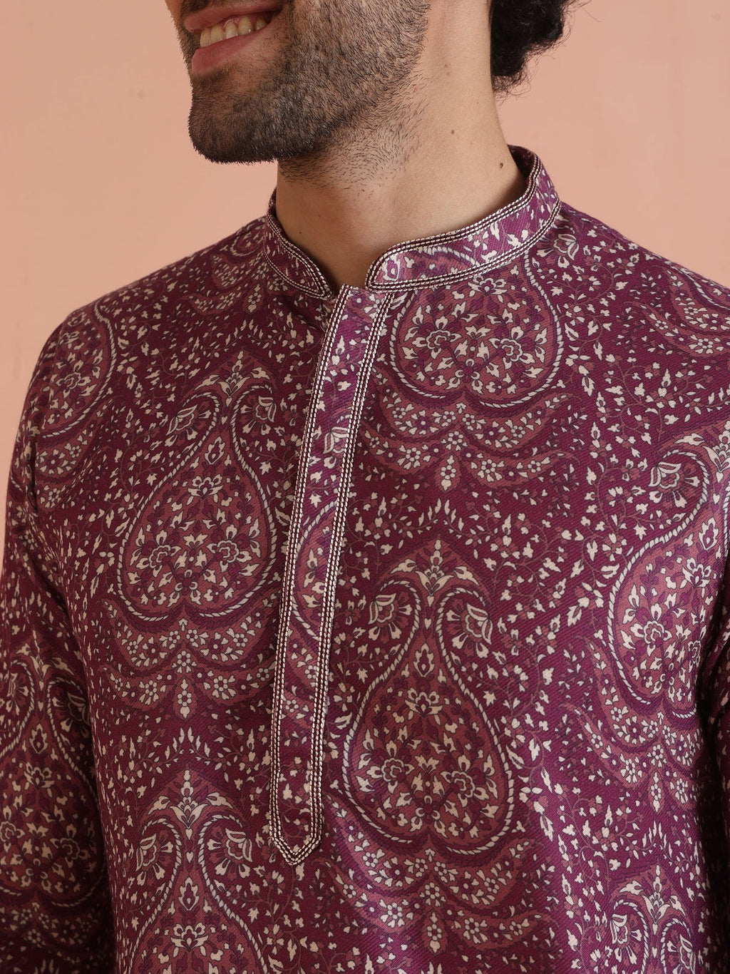 Maroon Cotton Blend Printed Kurta Wide Leg Trouser Set
