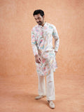 White Cotton Blend Printed Kurta Wide Leg Trouser Set