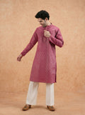 Pink Silk Blend Printed Kurta Wide Leg Trouser Set