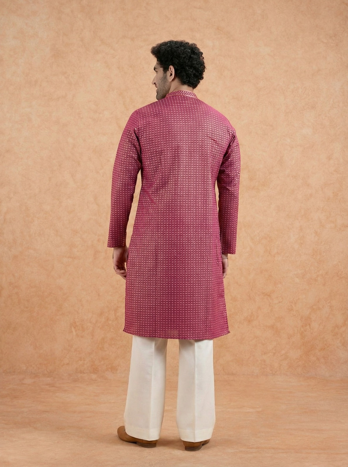 Pink Silk Blend Printed Kurta Wide Leg Trouser Set