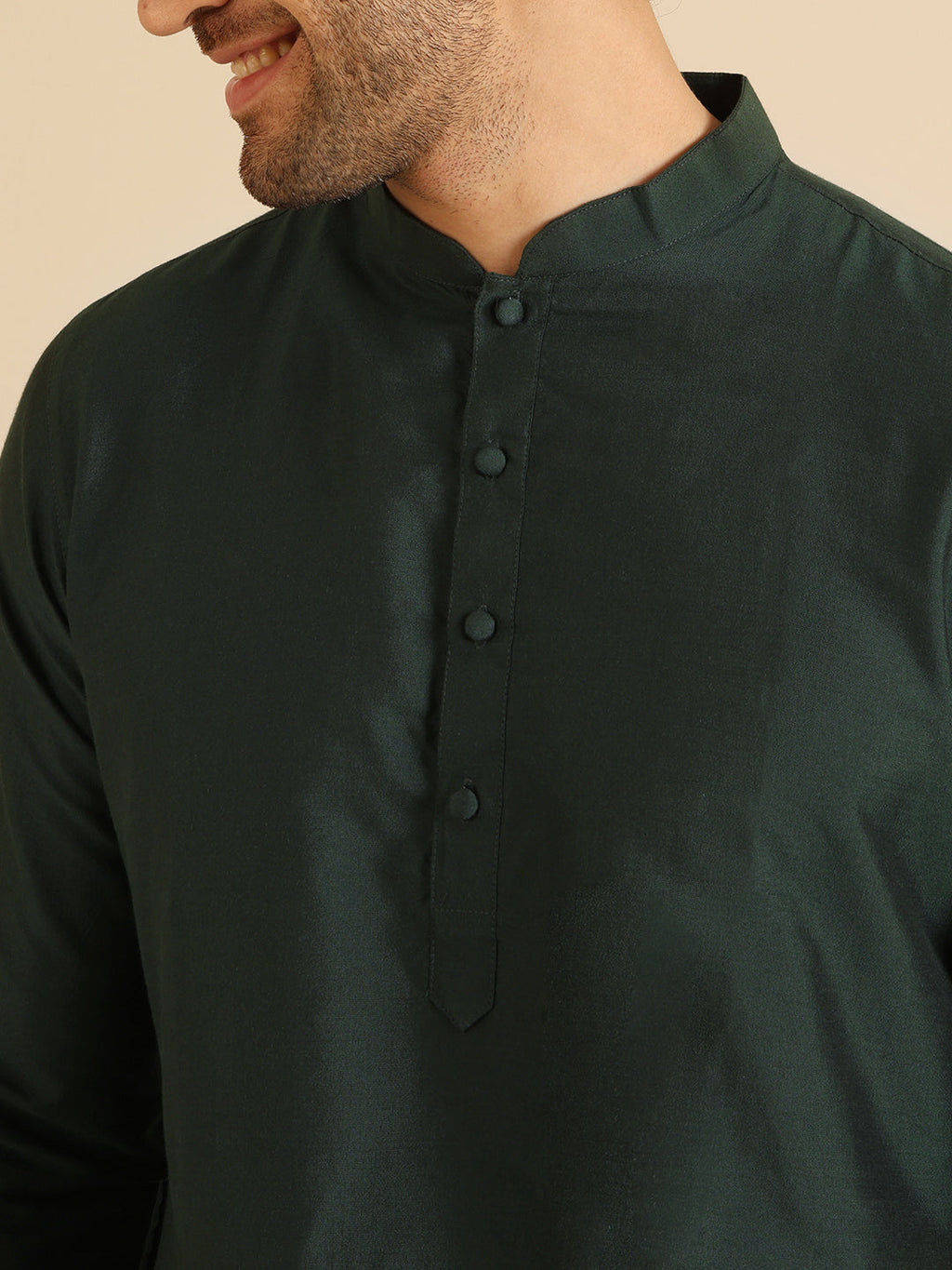 Green Cotton Blend Solid Kurta Churidar Set