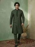 Olive Silk Blend Jacquard Kurta Churidar Set