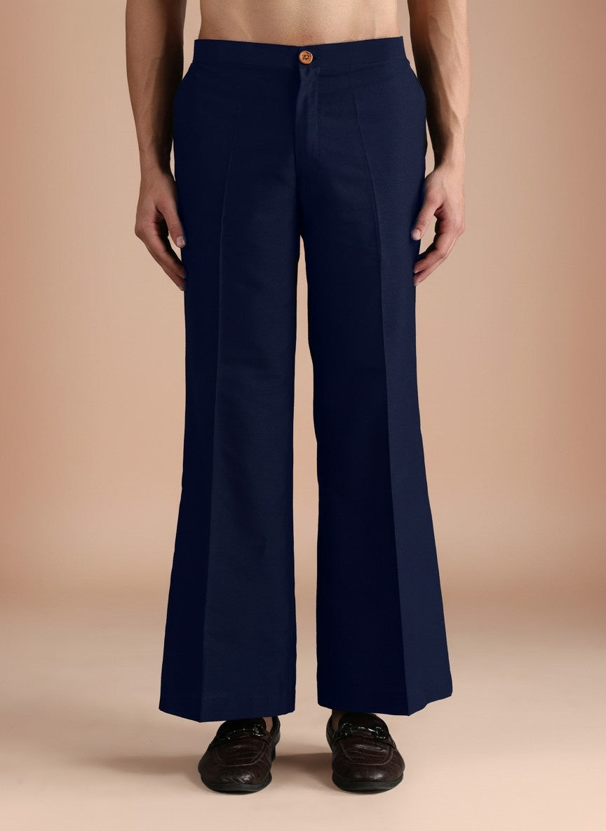 Red Cotton Blend Textured Mid Kurta Jacket Wide Leg Trouser Set