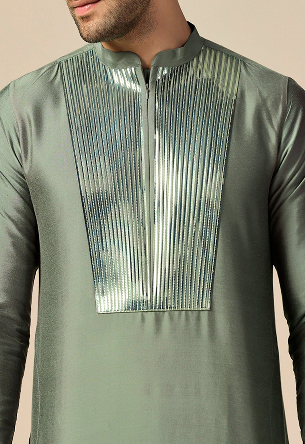Green Cotton Blend Embellished Kurta Churidar Set