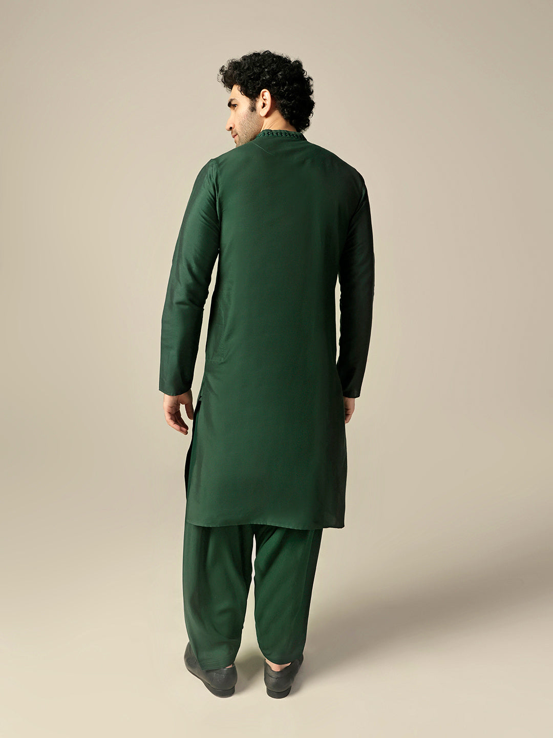Bottle Green Cotton Blend Embroidered Kurta Patiyala Set