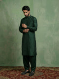 Bottle Green Cotton Blend Embroidered Kurta Patiyala Set