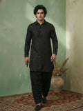 Black Silk Blend Self Design Pathani Kurta Patiyala Set