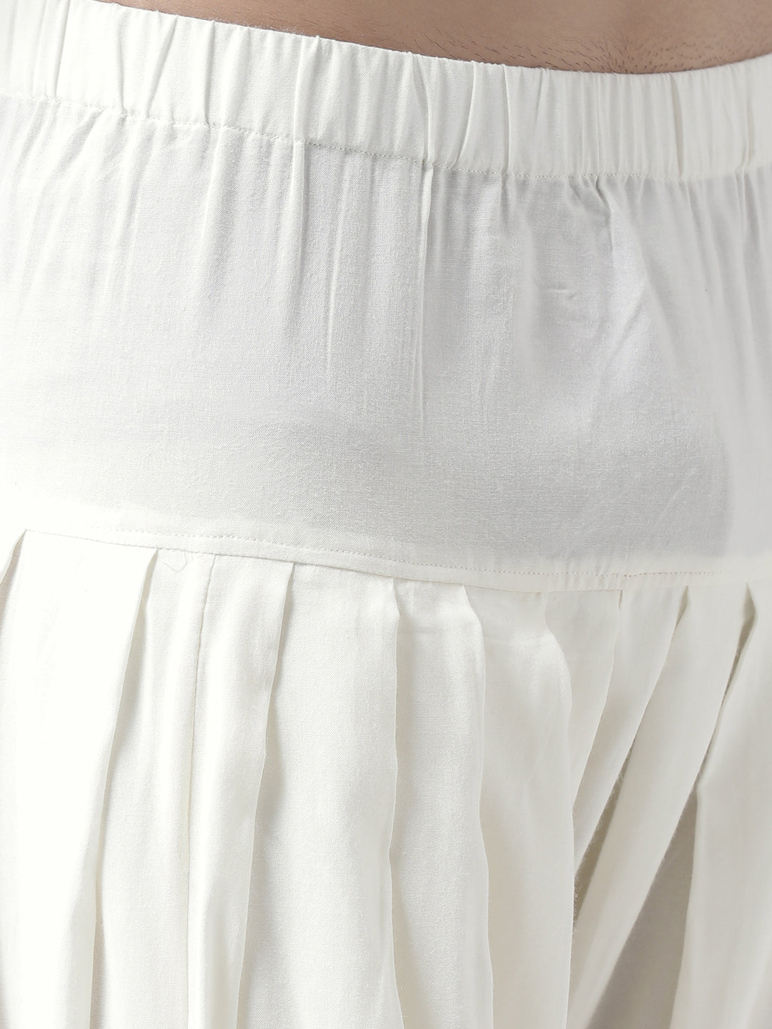 White Silk Blend Jacquard Pathani Kurta Patiyala Set