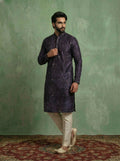 Black Silk Blend Mirror Work Kurta Trouser Set