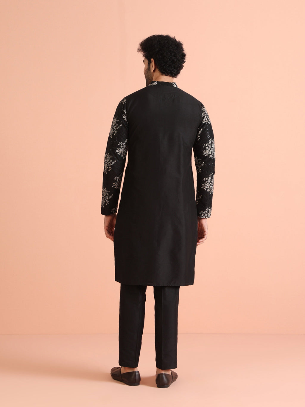 Black Cotton Blend Embroidered Kurta Trouser Set
