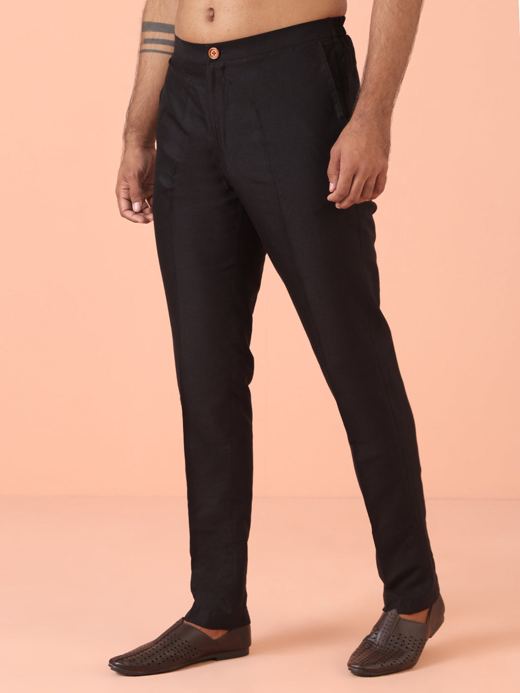 Black Cotton Blend Embroidered Kurta Trouser Set