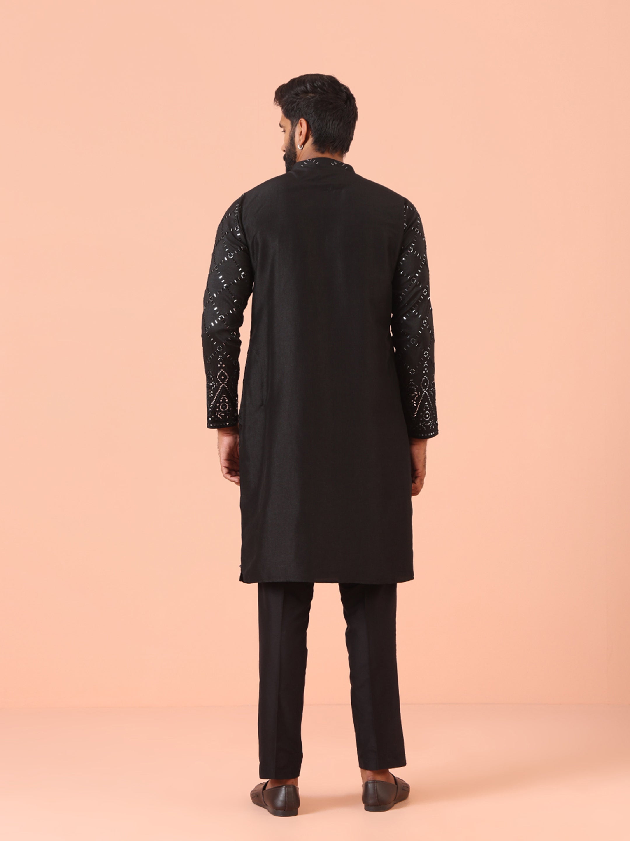 Charcoal Black Cotton Blend Embellished Kurta Trouser Set