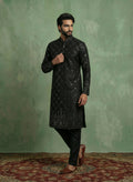 Charcoal Black Cotton Blend Embellished Kurta Trouser Set